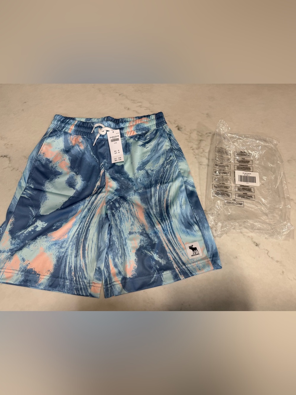 Abercrombie & Fitch Light Blue Marble-Print Shorts Boys Size 11/12 NWT